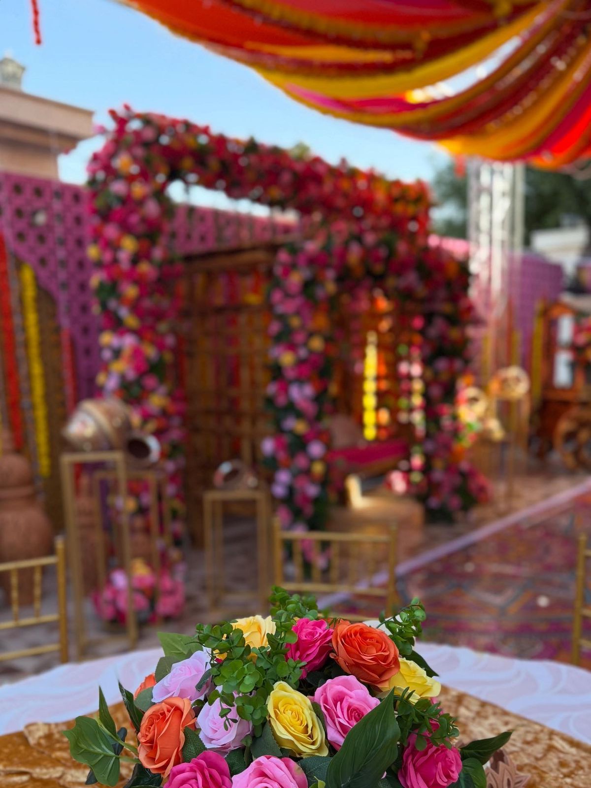 Mehndi Floral Arch Pink Orange
