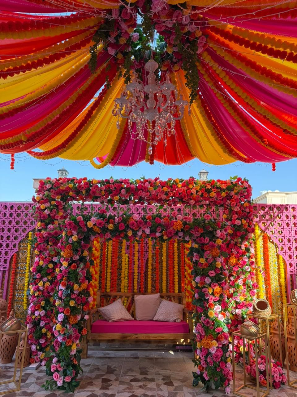 Mehndi Swing Floral Arch Marigolds